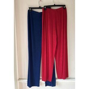 Chicos Travers Pull On Pant 2 Pair Blue / Red Liquid Knit Slinky Sz 3 XL Comfy